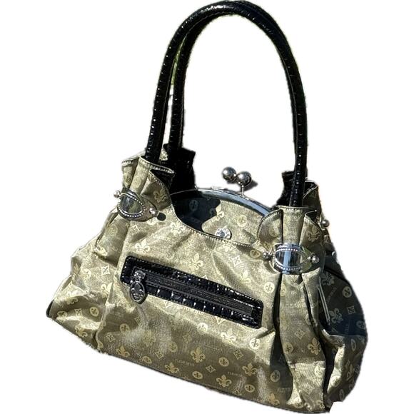 FLEURDELIS Green Rhinestone Tote Bag Purse 15x10x5 Elegant Bling & Logo Design - Picture 7 of 9